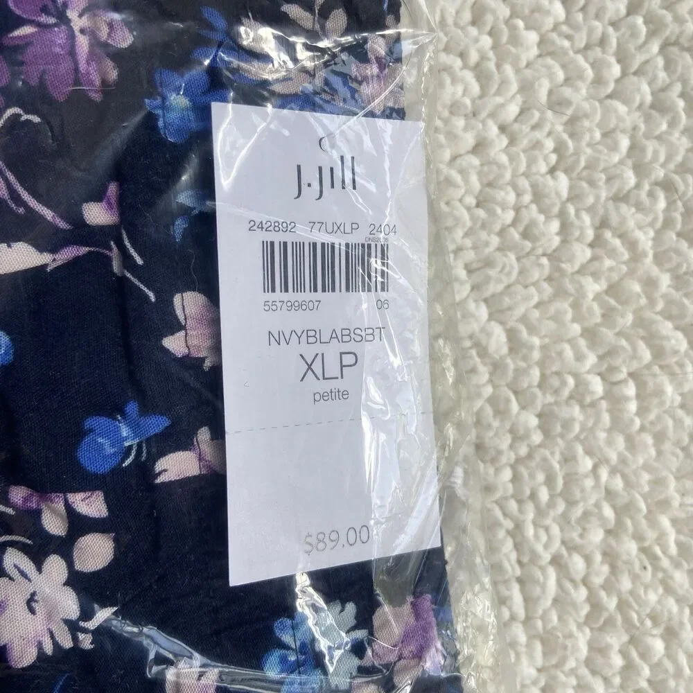 J. Jill Silky-Soft Full-Leg Crops Size XL Petite Navy Purple Floral Flowy Pants